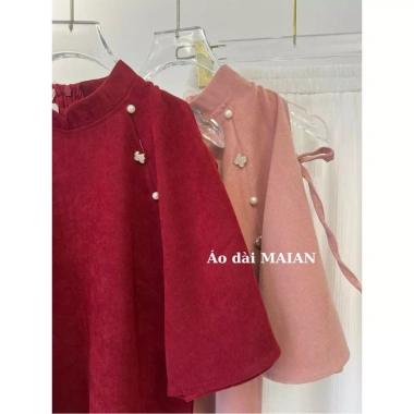 Áo dài cách tân chất nhung tăm du xuân và chân váy voan Maian cổ tim 2 tà đính ngọc, tay lỡ cánh tiên S5.055 - Giá ưu đãi 85.500 VND 8