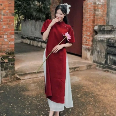 Áo dài cách tân chất nhung tăm du xuân và chân váy voan Maian cổ tim 2 tà đính ngọc, tay lỡ cánh tiên S5.055 - Giá ưu đãi 85.500 VND 10
