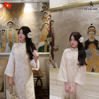 Áo Dài Cách Tân Châu Vũ Gấm Vân In Họa Tiết Cao Cấp - Đặc Trưng Tết, Giá 289.000₫