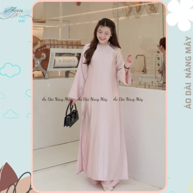 Áo dài cách tân cổ tròn dáng suông lụa tráng gương tay loe đính ngọc - 200k