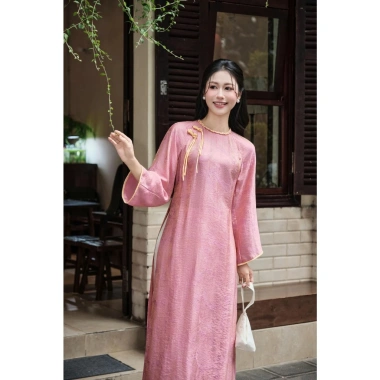 Áo Dài Cách Tân Dáng Suông Cổ Tròn Cài Dây Tết Charme 511.017 Tặng Quần 235K Giá 605.000đ
