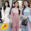 Áo dài cách tân dáng xuông Tết gấm Trúc Anh tay loe, cổ đính kết sang và quý phái - 230k