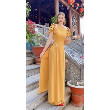 Áo dài cách tân dạng yếm tay bồng cánh tiên siêu xinh, đủ màu, vải mềm mại, giá ưu đãi 320k, phù hợp mọi dịp lễ hội, thiết kế độc đáo - Thị Mầu