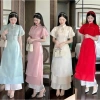 Áo dài cách tân đính ngọc tay bồng, tơ nến mềm mịn 2 lớp kèm quần tiệc, kỷ yếu, tết