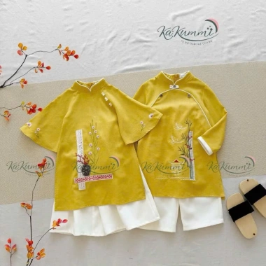 Áo dài cách tân đôi nhung thêu 2 màu vàng đỏ kèm quần tết bé trai bé gái 10‑30kg, giảm giá đặc biệt 139k - đẹp mắt 6