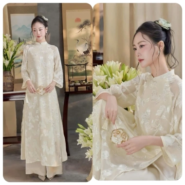 Áo dài cách tân Dư hy lễ tết 2.026 4 tà 2 lớp von tơ thêu thiết kế tinh tế đẹp sang giá chỉ 298.000 VND siêu rẻ giảm giá 5