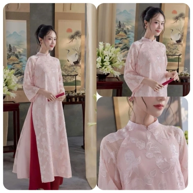 Áo dài cách tân Dư hy lễ tết 2.026 4 tà 2 lớp von tơ thêu thiết kế tinh tế đẹp sang giá chỉ 298.000 VND siêu rẻ giảm giá 6