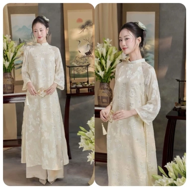 Áo dài cách tân Dư hy lễ tết 2.026 4 tà 2 lớp von tơ thêu thiết kế tinh tế đẹp sang giá chỉ 298.000 VND siêu rẻ giảm giá 9
