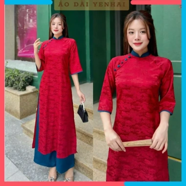 Áo dài cách tân Gấm Hoa viên cổ màu, cúc bọc vải - Thiết kế đẹp cho lễ tết, giá 268.000₫ 2