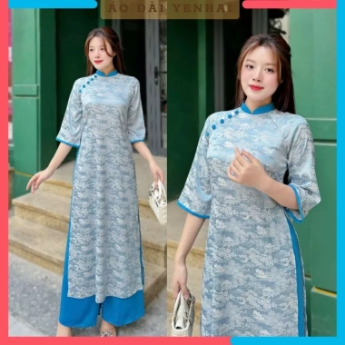 Áo dài cách tân Gấm Hoa viên cổ màu, cúc bọc vải - Thiết kế đẹp cho lễ tết, giá 268.000₫ 3