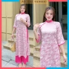 Áo dài cách tân Gấm Hoa viên cổ màu, cúc bọc vải - Thiết kế đẹp cho lễ tết, giá 268.000₫ 4