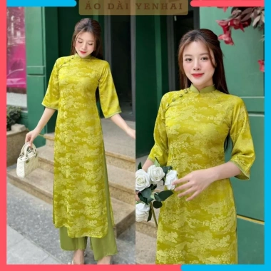 Áo dài cách tân Gấm Hoa viên cổ màu, cúc bọc vải - Thiết kế đẹp cho lễ tết, giá 268.000₫ 5