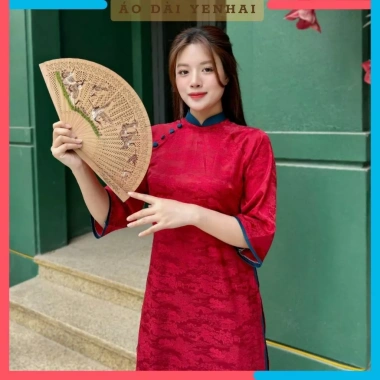 Áo dài cách tân Gấm Hoa viên cổ màu, cúc bọc vải - Thiết kế đẹp cho lễ tết, giá 268.000₫ 6