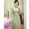 Áo dài cách tân gấm hoa viên xanh lam - Thiết kế Tết sang trọng, chỉ 232.800₫ 9