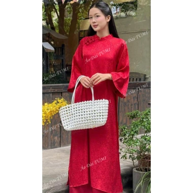 Áo dài cách tân gấm mềm Mi Cơ Uyển TUMI - Thiết kế cổ truyền, phù hợp Tết & chụp ảnh, chỉ 280.000₫