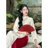 Áo dài cách tân Hami dáng suông, cổ trụ cao, tay lỡ loe, vải lụa gấm tơ họa tiết thọ rơi - giảm giá 260.000₫ đẹp sang đồ cưới lễ tết 8