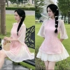 Áo dài cách tân hoa kèm chân váy ngắn xòe trẻ trung mặc Tết giảm giá 159k 4