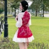 Áo dài cách tân hoa kèm chân váy ngắn xòe trẻ trung mặc Tết giảm giá 159k 5