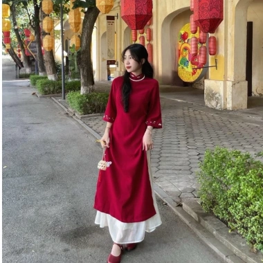 Áo dài cách tân hoa thêu kèm chân váy trắng nhung siêu xinh - Giá ưu đãi 239k 4 Áo dài cách tân hoa thêu kèm chân váy trắng nhung siêu xinh - Giá ưu đãi 239k 4