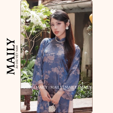 Áo Dài Cách Tân Lạc Vân Thiết Kế Trang Trọng Cổ Cao Tay Dài Mặc Tết 2.026 MAILY