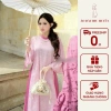 Áo dài cách tân lụa gấm cao cấp cổ cao 2 tà đính nơ sang trọng - Tết lễ hội