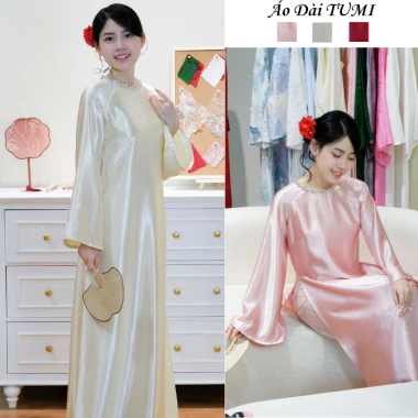 Áo dài cách tân lụa Ý cao cấp, cổ đính vòng ngọc sang trọng – Tết lễ hội chụp ảnh TUMI 271.200₫