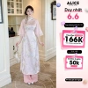 Áo Dài Cach Tân Mây Hồng Alice Gấm Phối Tơ Hàn Đính Hoa Cao Cấp - Tay Lửng Cổ Truyền Thống AD992 Giá 1,010,000₫