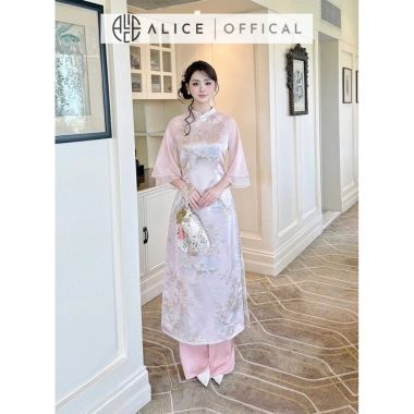 Áo Dài Cach Tân Mây Hồng Alice Gấm Phối Tơ Hàn Đính Hoa Cao Cấp - Tay Lửng Cổ Truyền Thống AD992 Giá 1,010,000₫ 5