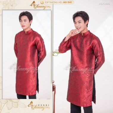 Áo dài cách tân nam gấm Tafta vân hoa Chaang ADC860 – xanh đỏ, may sẵn, đẹp sang trọng, phù hợp tiệc cưới lễ Tết giá ưu đãi 372k
