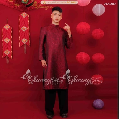 Áo dài cách tân nam gấm Tafta vân hoa Chaang ADC860 – xanh đỏ, may sẵn, đẹp sang trọng, phù hợp tiệc cưới lễ Tết giá ưu đãi 372k
