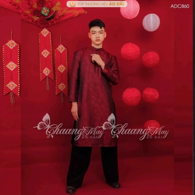 Áo dài cách tân nam gấm Tafta vân hoa Chaang ADC860 – xanh đỏ, may sẵn, đẹp sang trọng, phù hợp tiệc cưới lễ Tết giá ưu đãi 372k