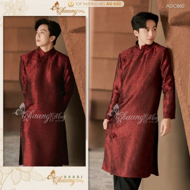 Áo dài cách tân nam gấm Tafta vân hoa Chaang ADC860 – xanh đỏ, may sẵn, đẹp sang trọng, phù hợp tiệc cưới lễ Tết giá ưu đãi 372k