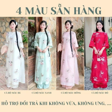 Áo dài cách tân Ngọc Ẩn Tết 4 tà tơ thêu, tay lỡ, cổ mí tròn - Giá ưu đãi 300k 2