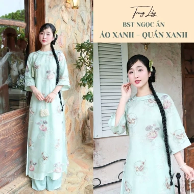 Áo dài cách tân Ngọc Ẩn Tết 4 tà tơ thêu, tay lỡ, cổ mí tròn - Giá ưu đãi 300k 3