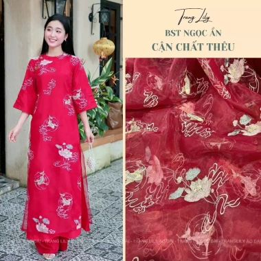 Áo dài cách tân Ngọc Ẩn Tết 4 tà tơ thêu, tay lỡ, cổ mí tròn - Giá ưu đãi 300k 6