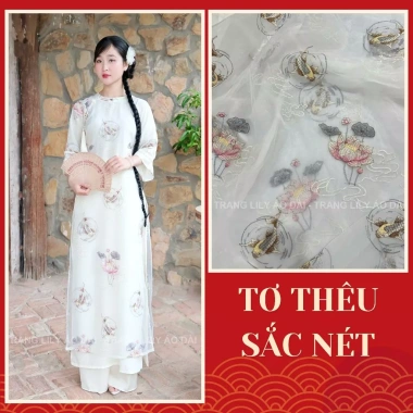 Áo dài cách tân Ngọc Ẩn Tết 4 tà tơ thêu, tay lỡ, cổ mí tròn - Giá ưu đãi 300k 7
