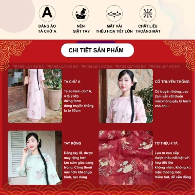 Áo dài cách tân Ngọc Ẩn Tết 4 tà tơ thêu, tay lỡ, cổ mí tròn - Giá ưu đãi 300k 8