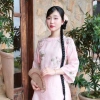 Áo dài cách tân Ngọc Ẩn Tết 4 tà tơ thêu, tay lỡ, cổ mí tròn - Giá ưu đãi 300k 10