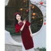 Áo dài cách tân nhung đỏ tay cánh tiên xòe + quần lụa trắng, đầm suông dài đi chơi Tết sang chảnh, độc đáo - SUBA, giá ưu đãi 179k 4