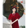 Áo dài cách tân nhung đỏ tay cánh tiên xòe + quần lụa trắng, đầm suông dài đi chơi Tết sang chảnh, độc đáo - SUBA, giá ưu đãi 179k 7