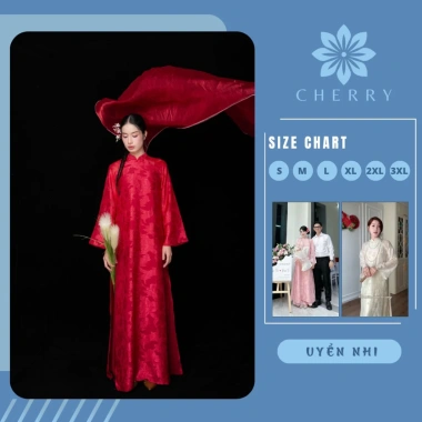 Áo Dài Cách Tân Nữ 2 Lớp 4 Tà Cổ Cao Tay Loe Dài Trẻ Trung - Cherry 345.000