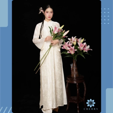 Áo Dài Cách Tân Nữ 2 Lớp 4 Tà Cổ Cao Tay Loe Dài Trẻ Trung - Cherry 345.000