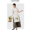 Áo dài cách tân nữ 2 tà tay lỡ LAHSTORE vải linen thô cao cấp cúc lệch thêu hoa Xanh Đen thiết kế đẹp giá ưu đãi 498.240 8