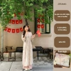 Áo dài cách tân nữ 4 tà hoa in nổi, thắt nơ tay loe, dáng suông tết thu đông 139k