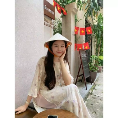 Áo dài cách tân nữ 4 tà hoa in nổi, thắt nơ tay loe, dáng suông tết thu đông 139k