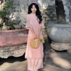 Áo dài cách tân nữ 4 tà vải tơ thêu cổ tròn nơ hoa, kèm quần lụa và bờm Lumi Studio AD05 - Giá 265.200₫ 4
