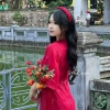 Áo dài cách tân nữ 4 tà vải tơ thêu cổ tròn nơ hoa, kèm quần lụa và bờm Lumi Studio AD05 - Giá 265.200₫ 5