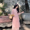 Áo dài cách tân nữ 4 tà vải tơ thêu cổ tròn nơ hoa, kèm quần lụa và bờm Lumi Studio AD05 - Giá 265.200₫ 10