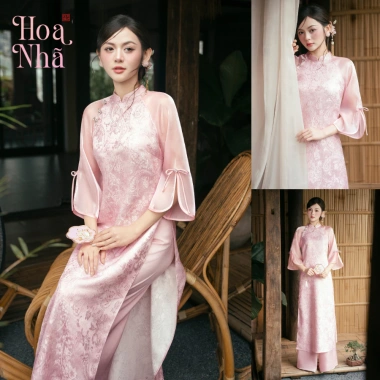 Áo dài cách tân nữ cao cấp vải gấm phối tơ đính đá Econice giảm còn 930.000₫ Tết