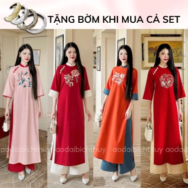 Áo Dài Cách Tân Nữ Dáng Xuông Tay Lỡ, Thêu Hoa Nổi Bật - Giá ưu đãi 429.000₫